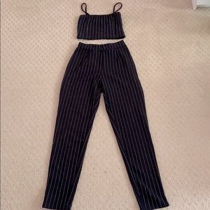 Bandeau Pinstripe Pants Two-Piece Set